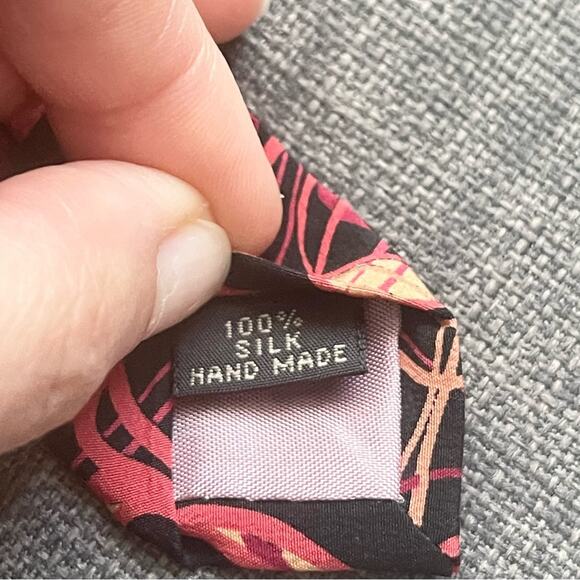 Nadia Roden Silk Abstract Patterned Tie - Black and Orange - Picture 4 of 5